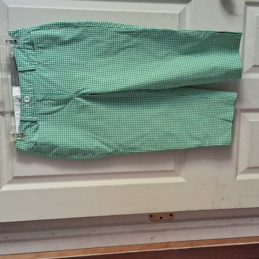 🆕️ Talbots perfect skimmer woman size 2P green checker Pedal Pusher pants
